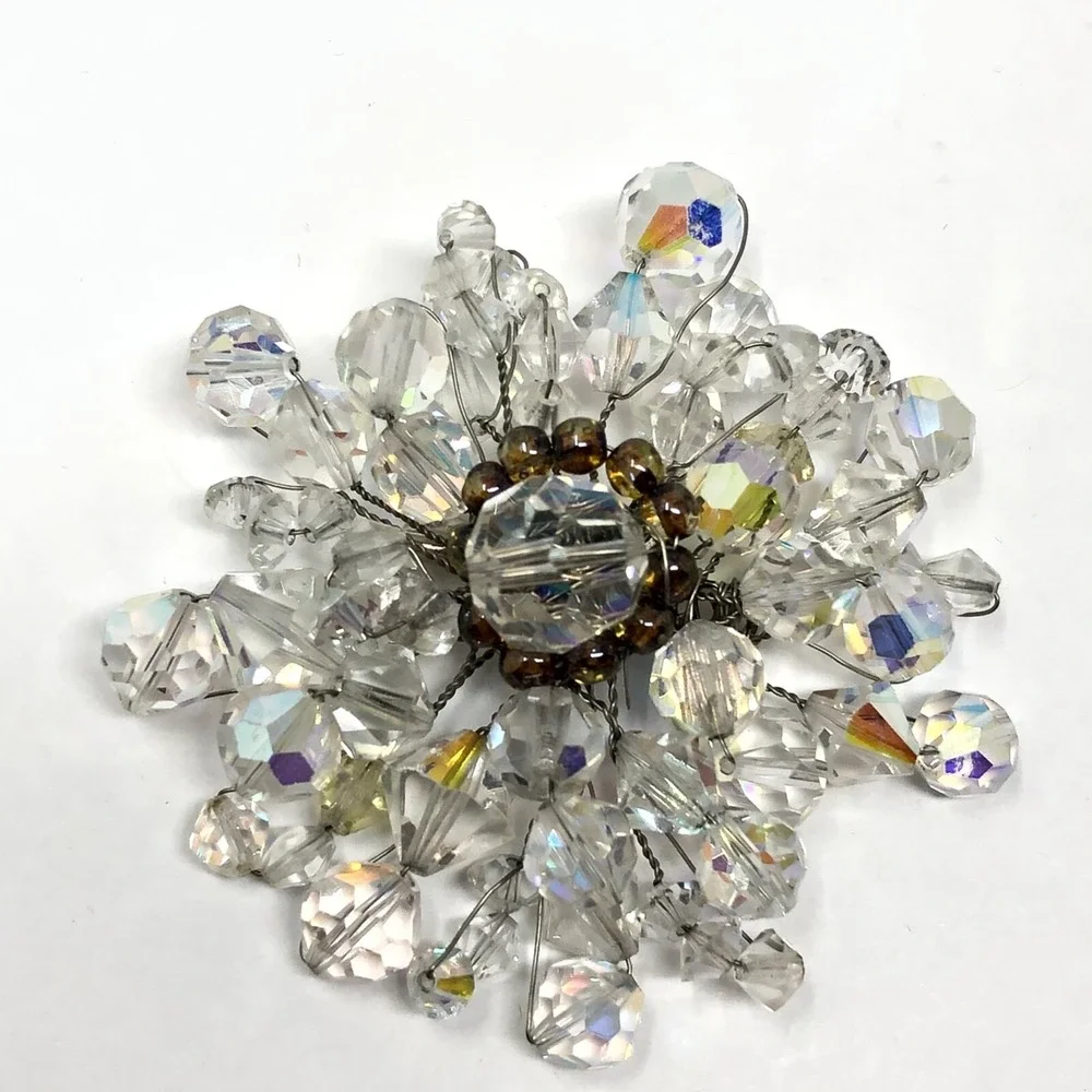 Vintage Brooch Iridescent Bead 2.5 Inches Statement Neutral Cluster Pin